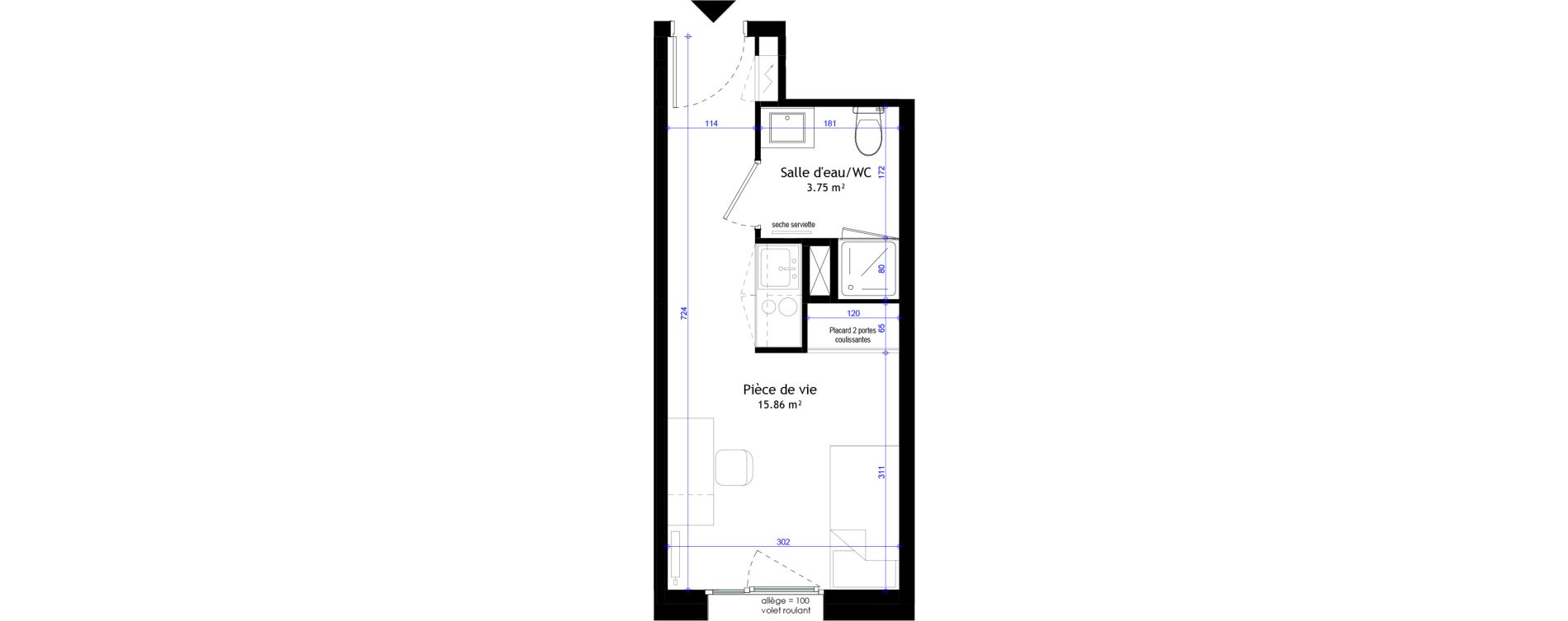 Appartement T1 meubl&eacute; de 19,61 m2 &agrave; Clermont-Ferrand L&eacute;on blum - la raye dieu