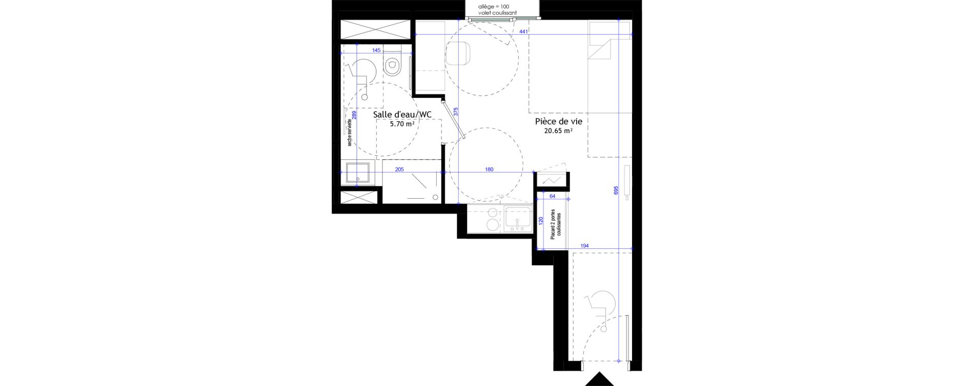 Appartement T1 meubl&eacute; de 26,35 m2 &agrave; Clermont-Ferrand L&eacute;on blum - la raye dieu