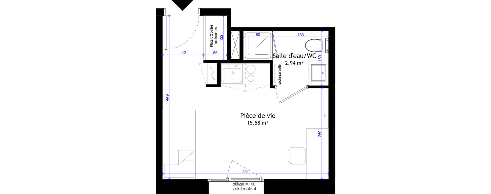 Appartement T1 meubl&eacute; de 18,52 m2 &agrave; Clermont-Ferrand L&eacute;on blum - la raye dieu