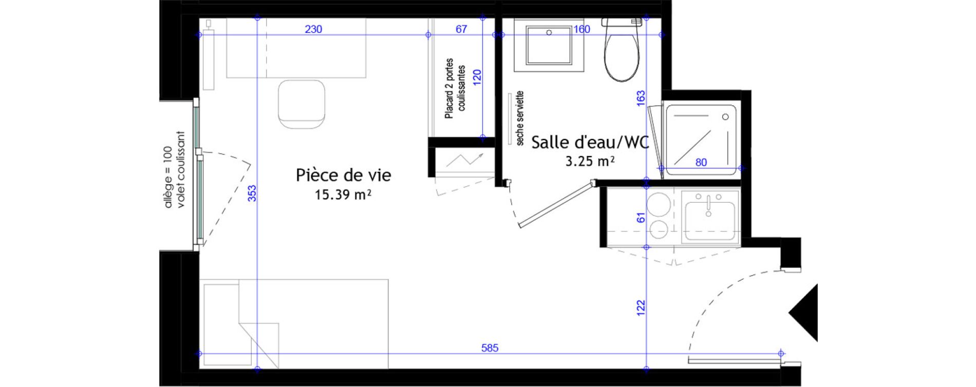 Appartement T1 meubl&eacute; de 18,64 m2 &agrave; Clermont-Ferrand L&eacute;on blum - la raye dieu