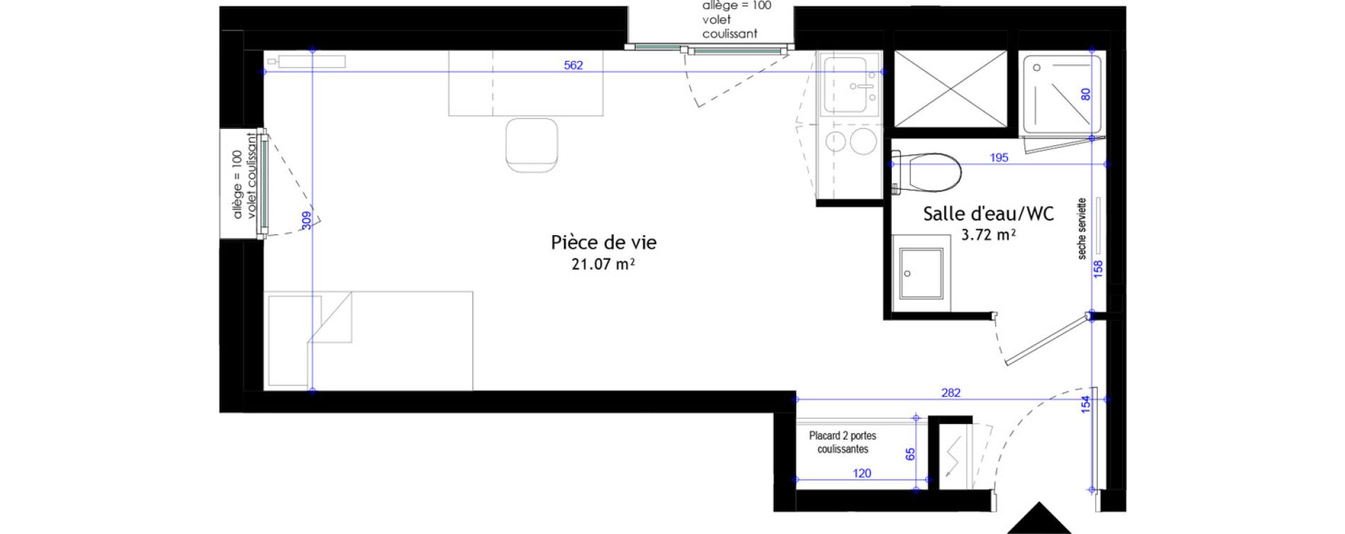 Appartement T1 meubl&eacute; de 24,79 m2 &agrave; Clermont-Ferrand L&eacute;on blum - la raye dieu