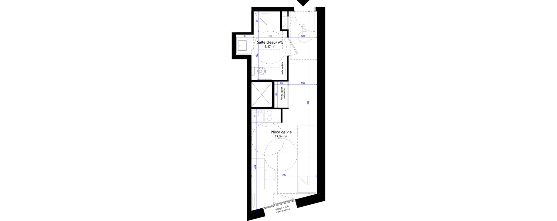 Appartement T1 meubl&eacute; de 24,91 m2 &agrave; Clermont-Ferrand L&eacute;on blum - la raye dieu