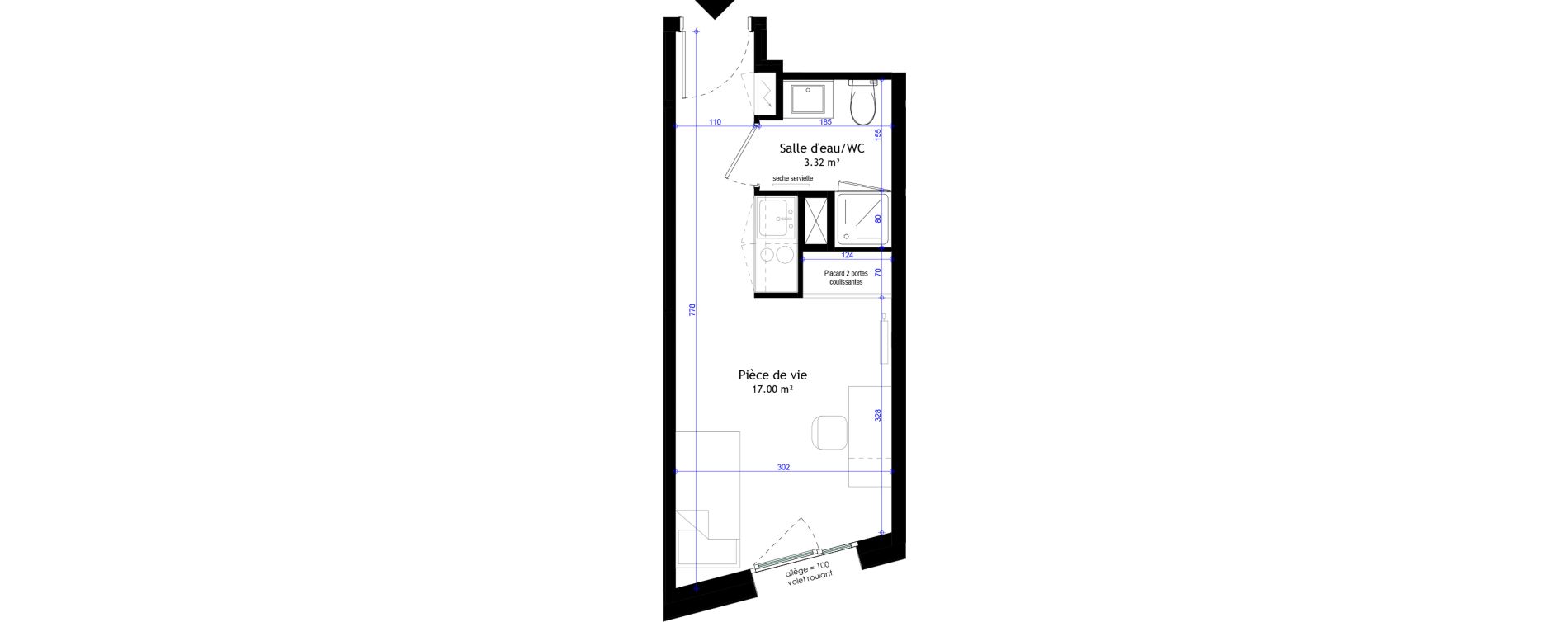 Appartement T1 meubl&eacute; de 20,32 m2 &agrave; Clermont-Ferrand L&eacute;on blum - la raye dieu