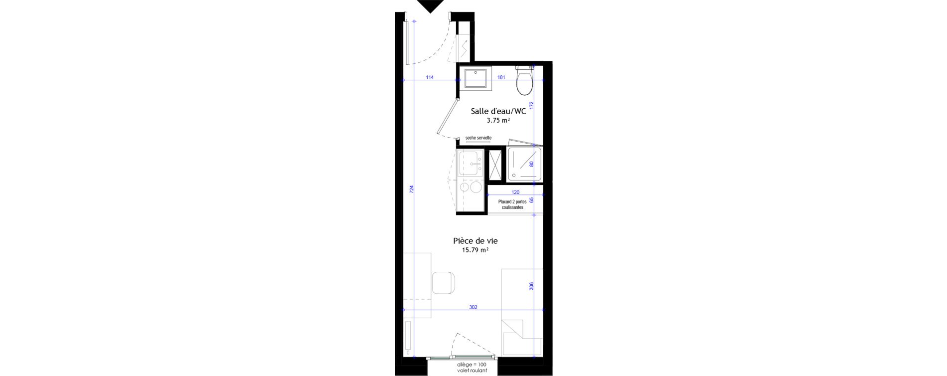 Appartement T1 meubl&eacute; de 19,54 m2 &agrave; Clermont-Ferrand L&eacute;on blum - la raye dieu