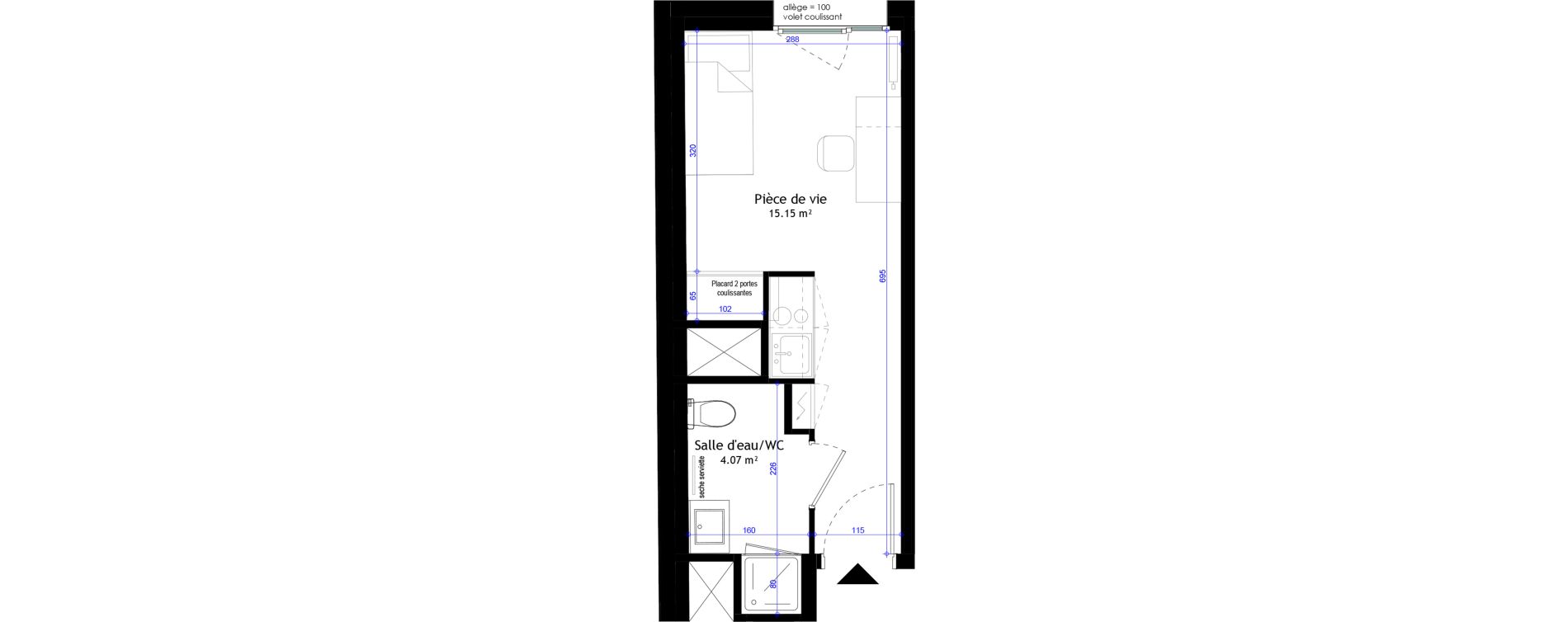 Appartement T1 meubl&eacute; de 19,22 m2 &agrave; Clermont-Ferrand L&eacute;on blum - la raye dieu