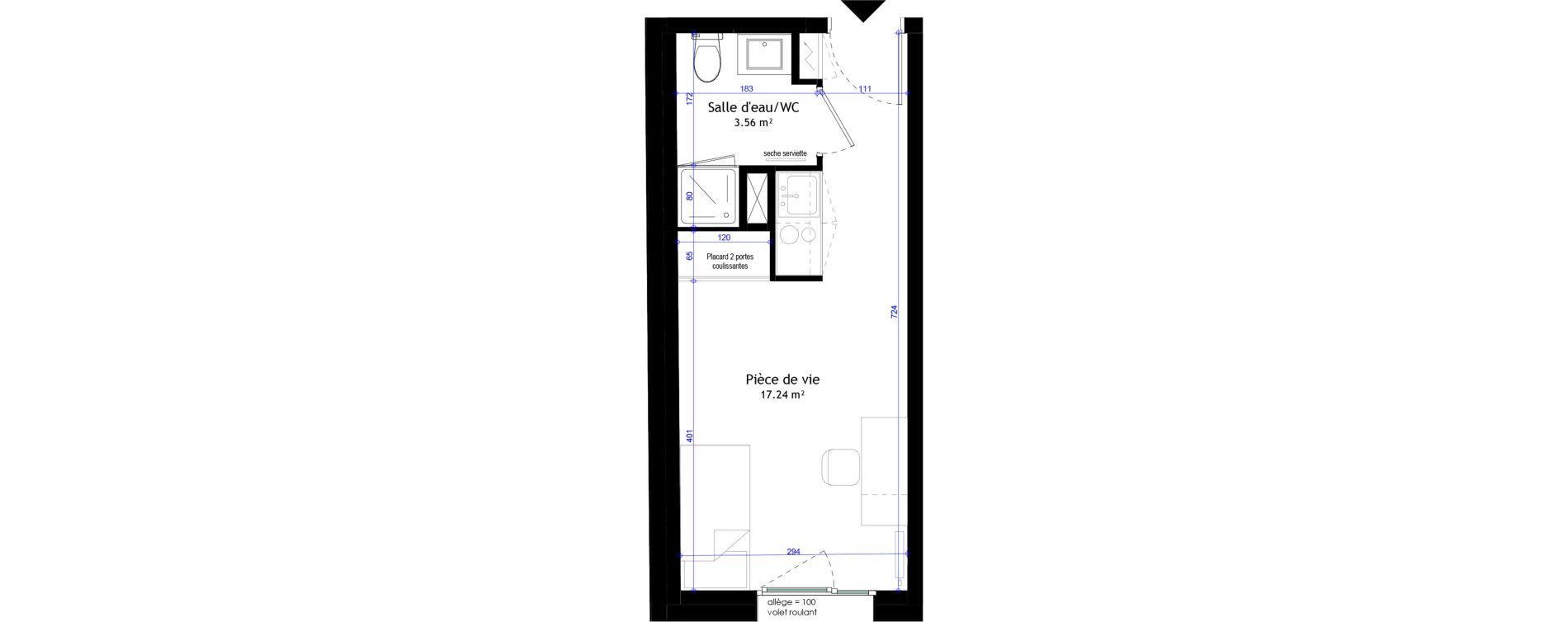 Appartement T1 meubl&eacute; de 20,80 m2 &agrave; Clermont-Ferrand L&eacute;on blum - la raye dieu