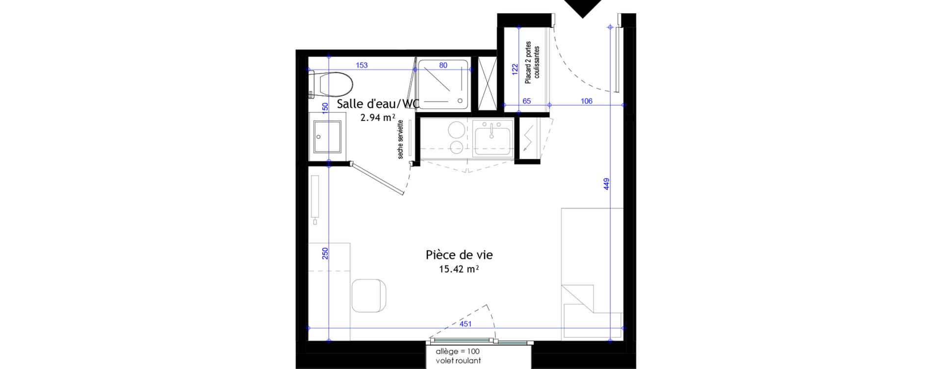 Appartement T1 meubl&eacute; de 18,36 m2 &agrave; Clermont-Ferrand L&eacute;on blum - la raye dieu