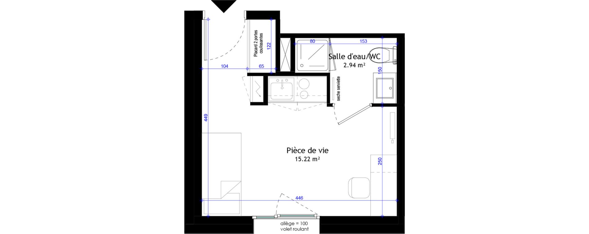 Appartement T1 meubl&eacute; de 18,16 m2 &agrave; Clermont-Ferrand L&eacute;on blum - la raye dieu