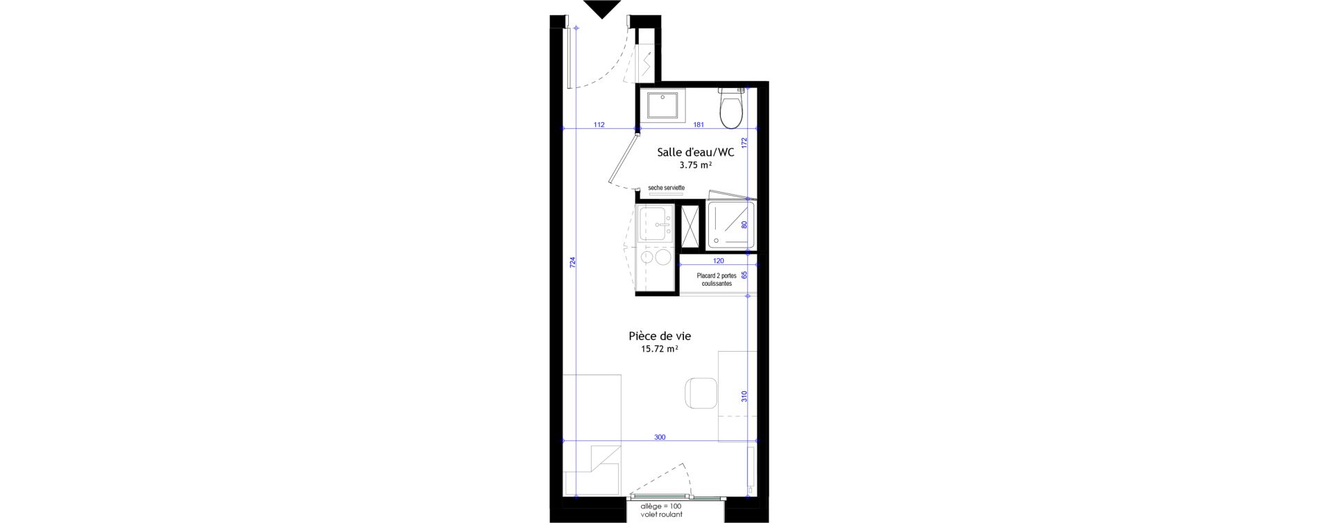 Appartement T1 meubl&eacute; de 19,47 m2 &agrave; Clermont-Ferrand L&eacute;on blum - la raye dieu