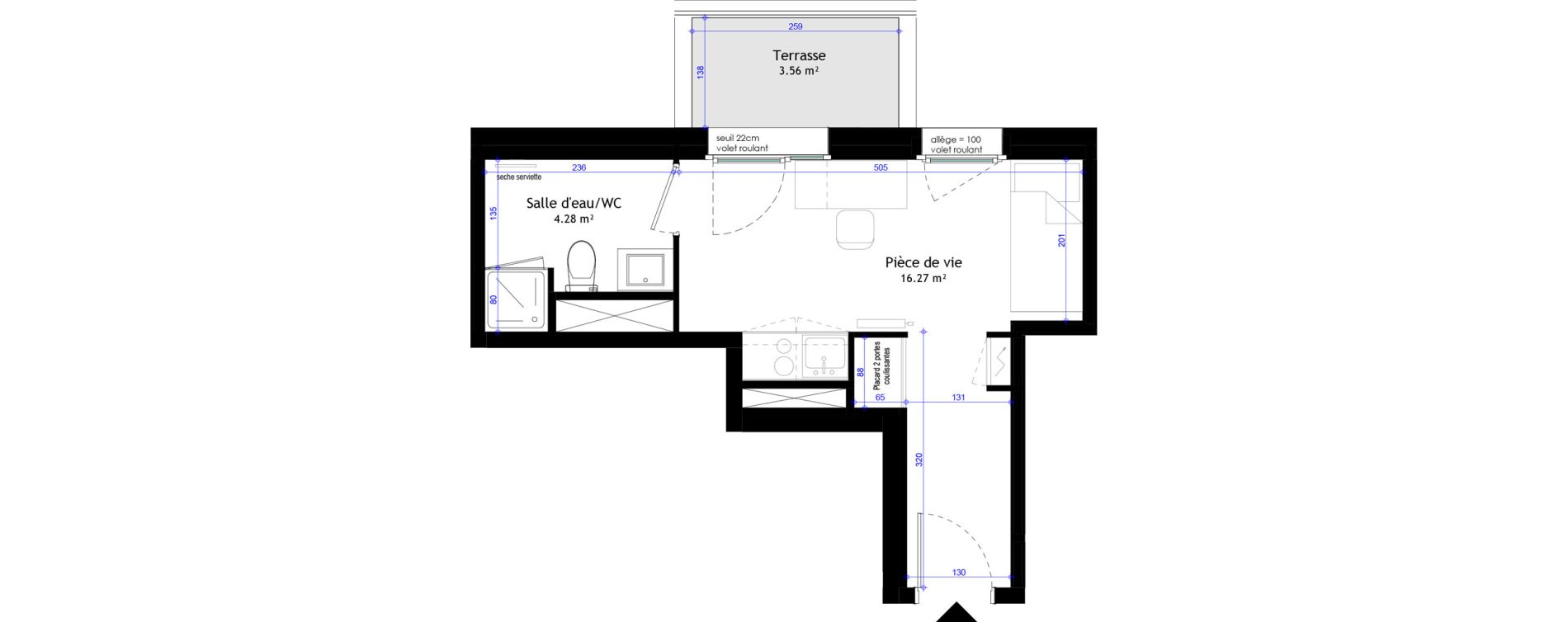 Appartement T1 meubl&eacute; de 20,55 m2 &agrave; Clermont-Ferrand L&eacute;on blum - la raye dieu