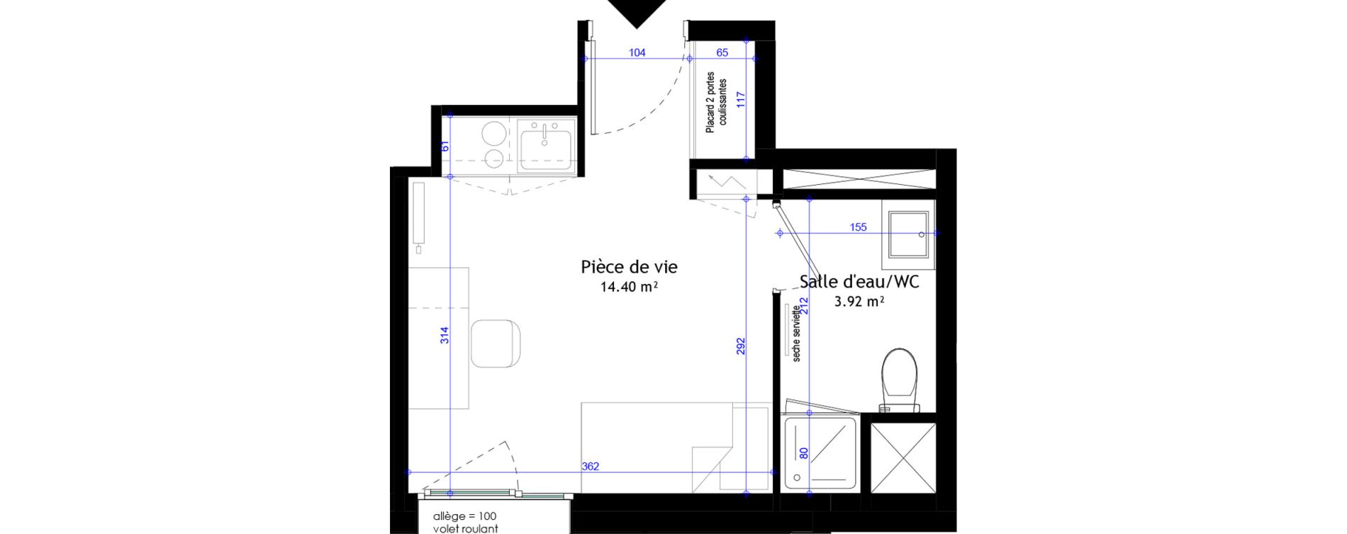 Appartement T1 meubl&eacute; de 18,32 m2 &agrave; Clermont-Ferrand L&eacute;on blum - la raye dieu