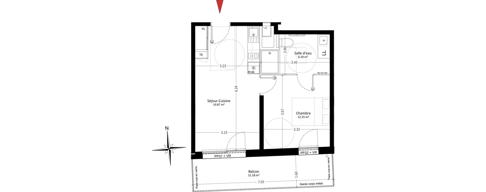 Appartement T2 de 38,31 m2 &agrave; Clermont-Ferrand Saint alyre
