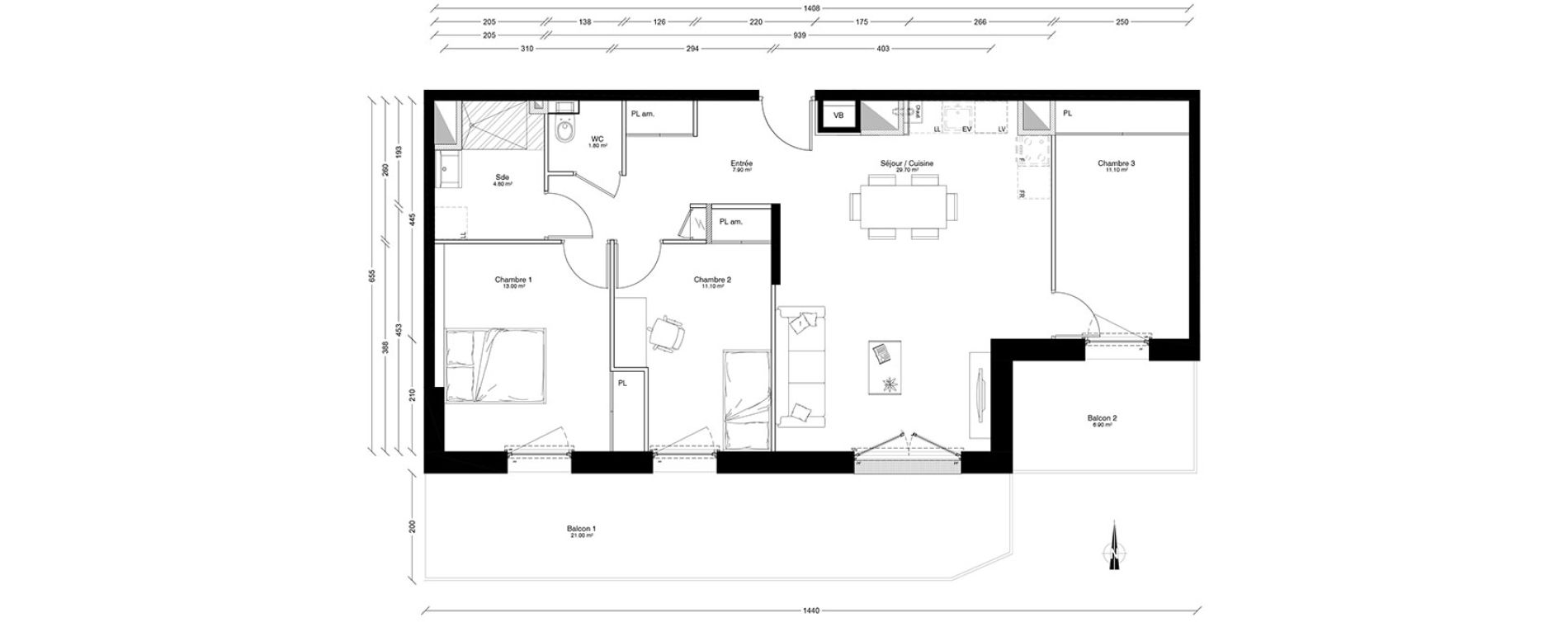 Appartement T4 de 79,40 m2 &agrave; Clermont-Ferrand Centre