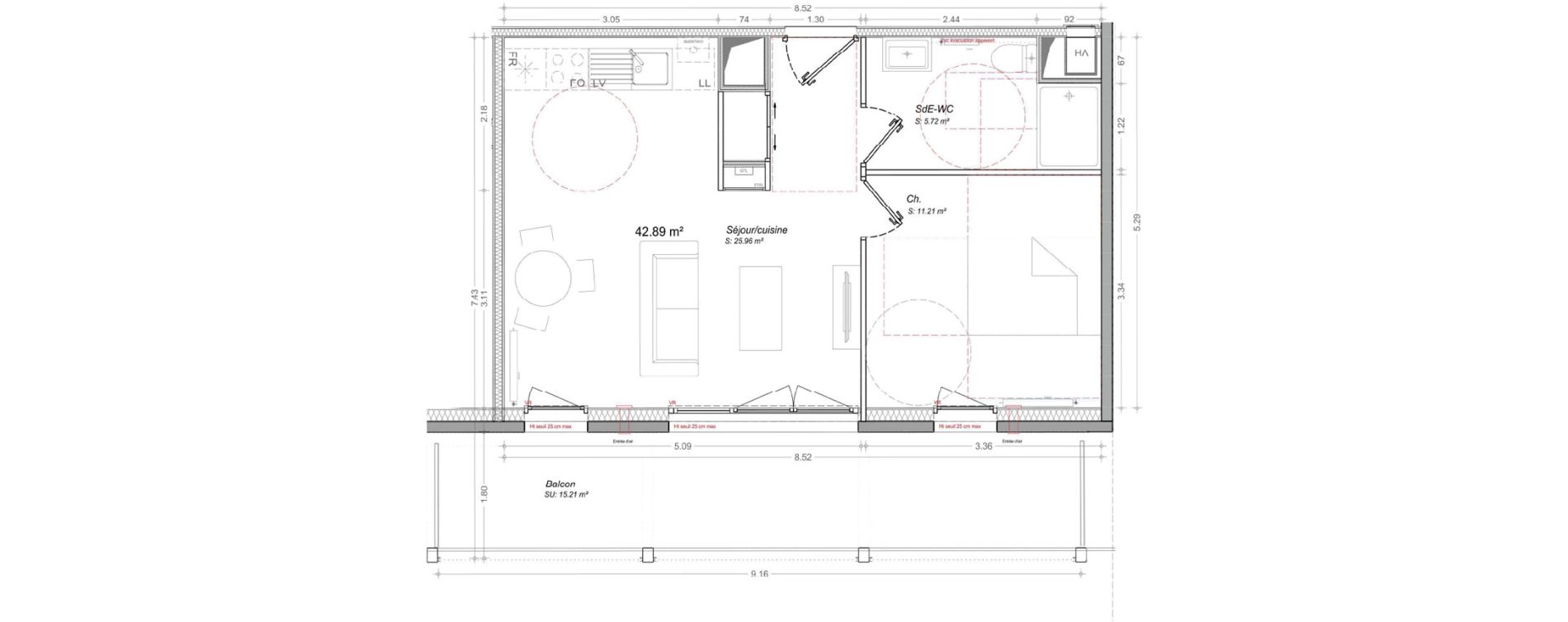 Appartement T2 de 42,89 m2 &agrave; Clermont-Ferrand Oradou