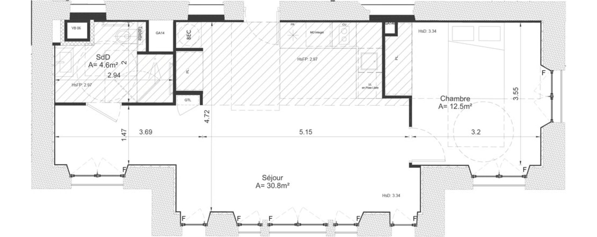 Appartement T2 meubl&eacute; de 47,90 m2 &agrave; Clermont-Ferrand Lecoq