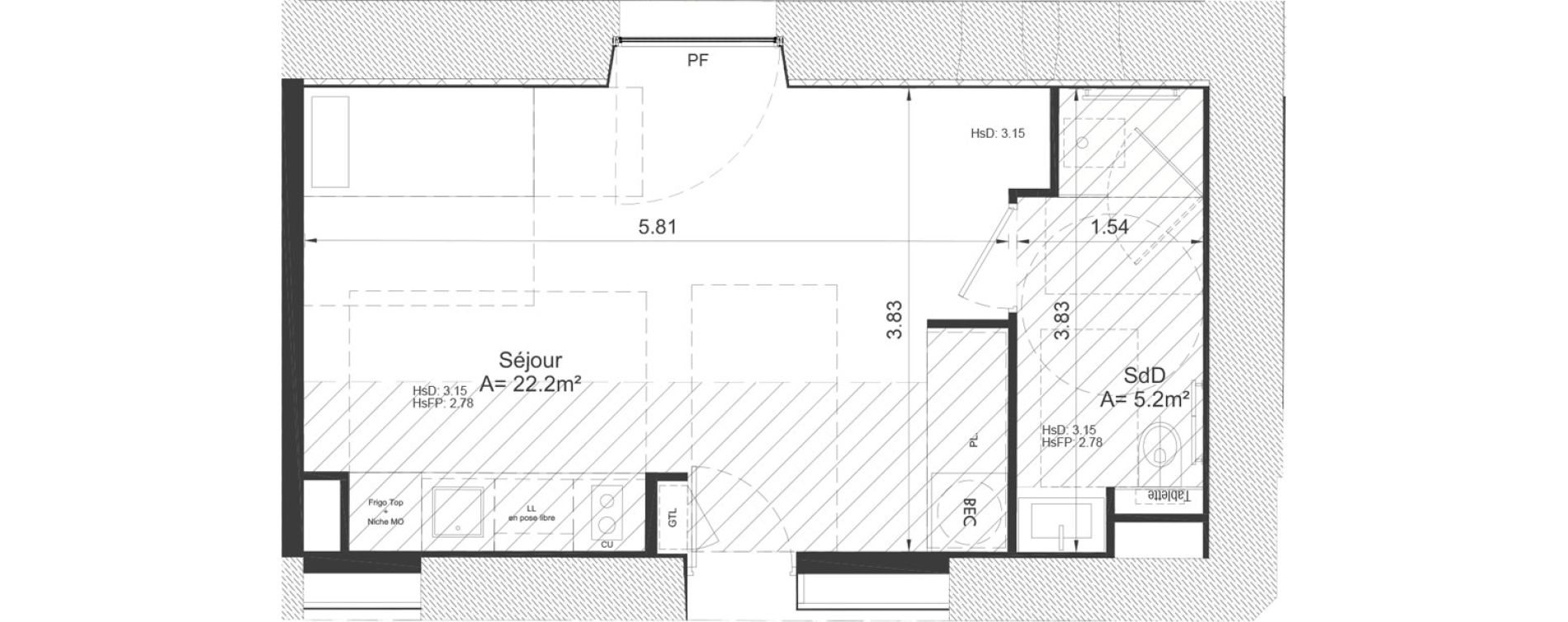 Appartement T1 meubl&eacute; de 27,40 m2 &agrave; Clermont-Ferrand Lecoq