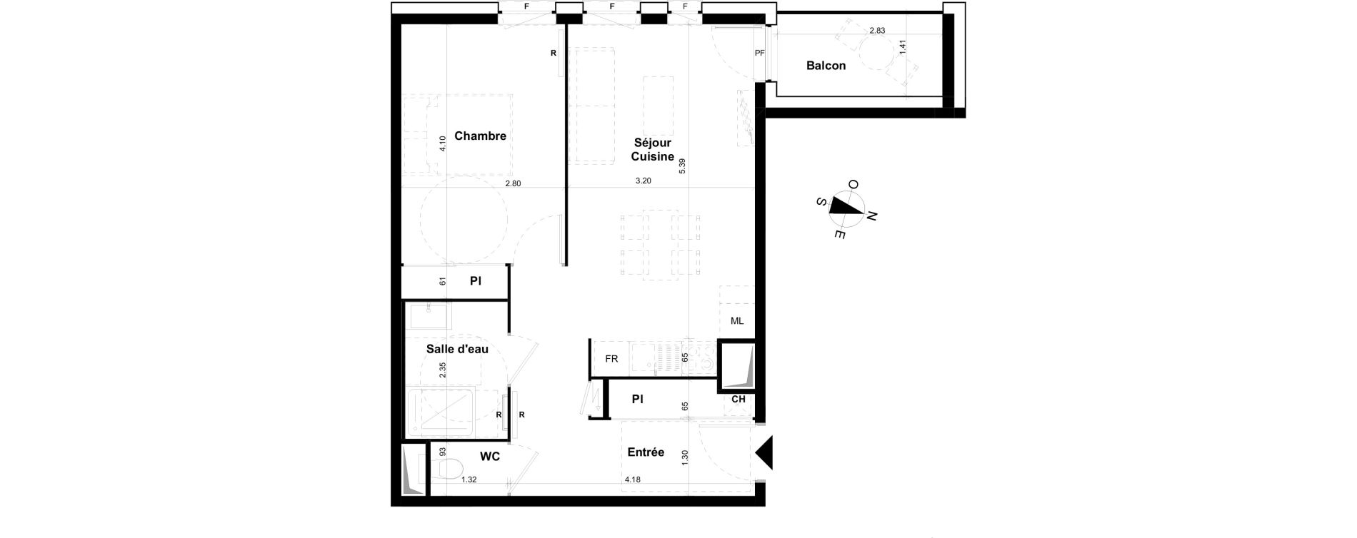 Appartement T2 de 46,45 m2 &agrave; Clermont-Ferrand Les salins