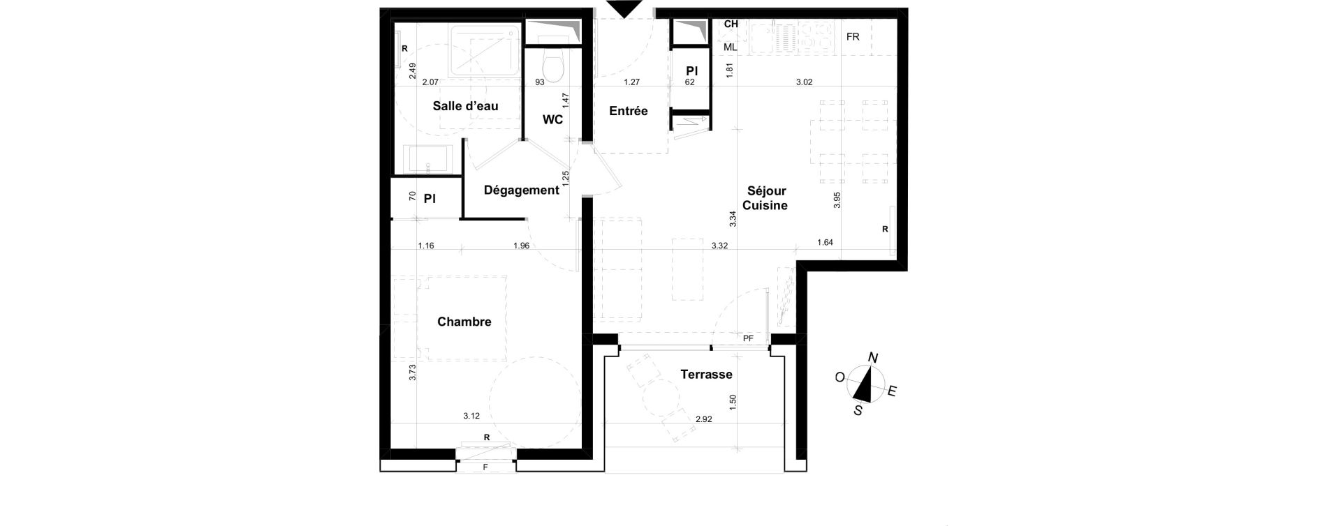 Appartement T2 de 43,64 m2 &agrave; Clermont-Ferrand Les salins