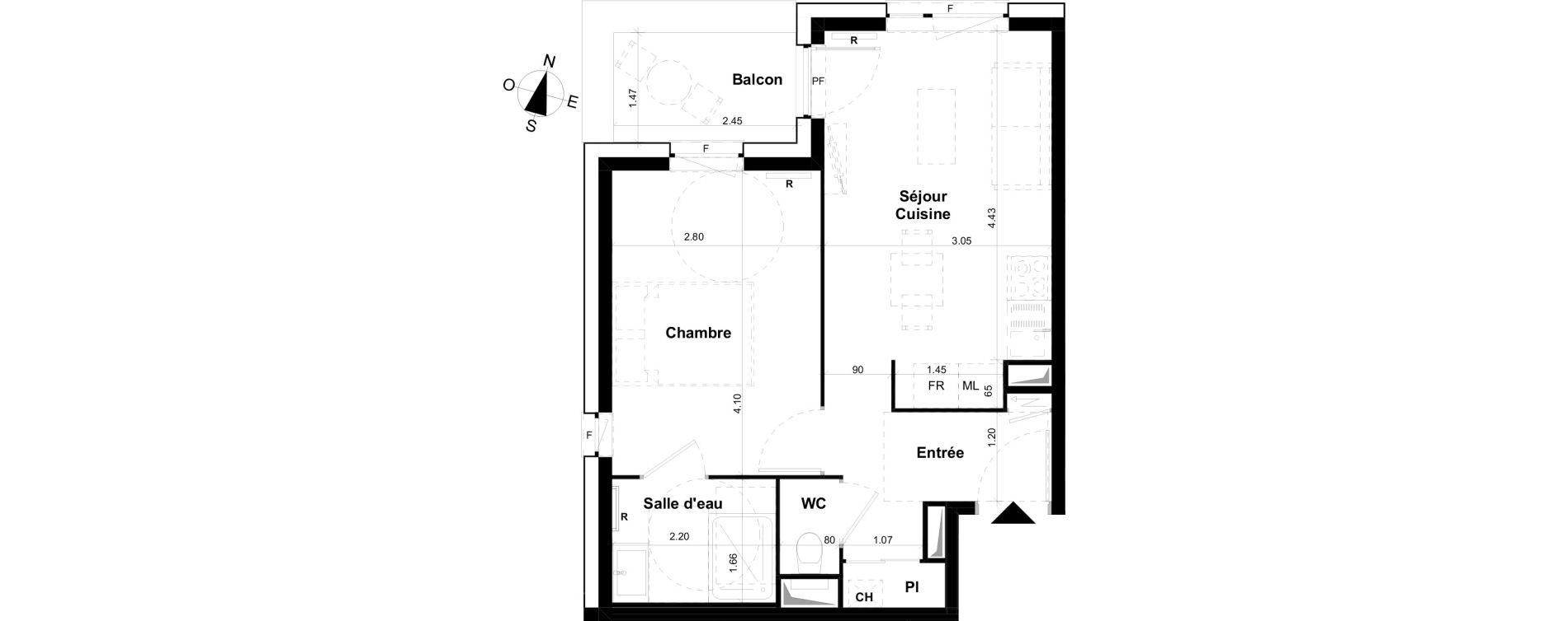 Appartement T2 de 36,47 m2 &agrave; Clermont-Ferrand Les salins
