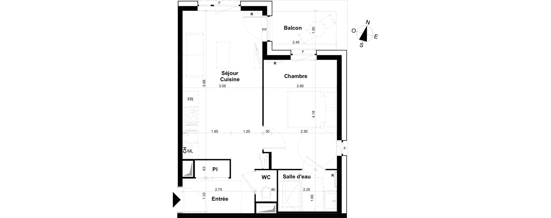 Appartement T2 de 38,66 m2 &agrave; Clermont-Ferrand Les salins
