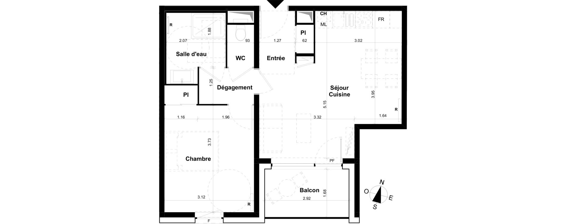 Appartement T2 de 43,64 m2 &agrave; Clermont-Ferrand Les salins