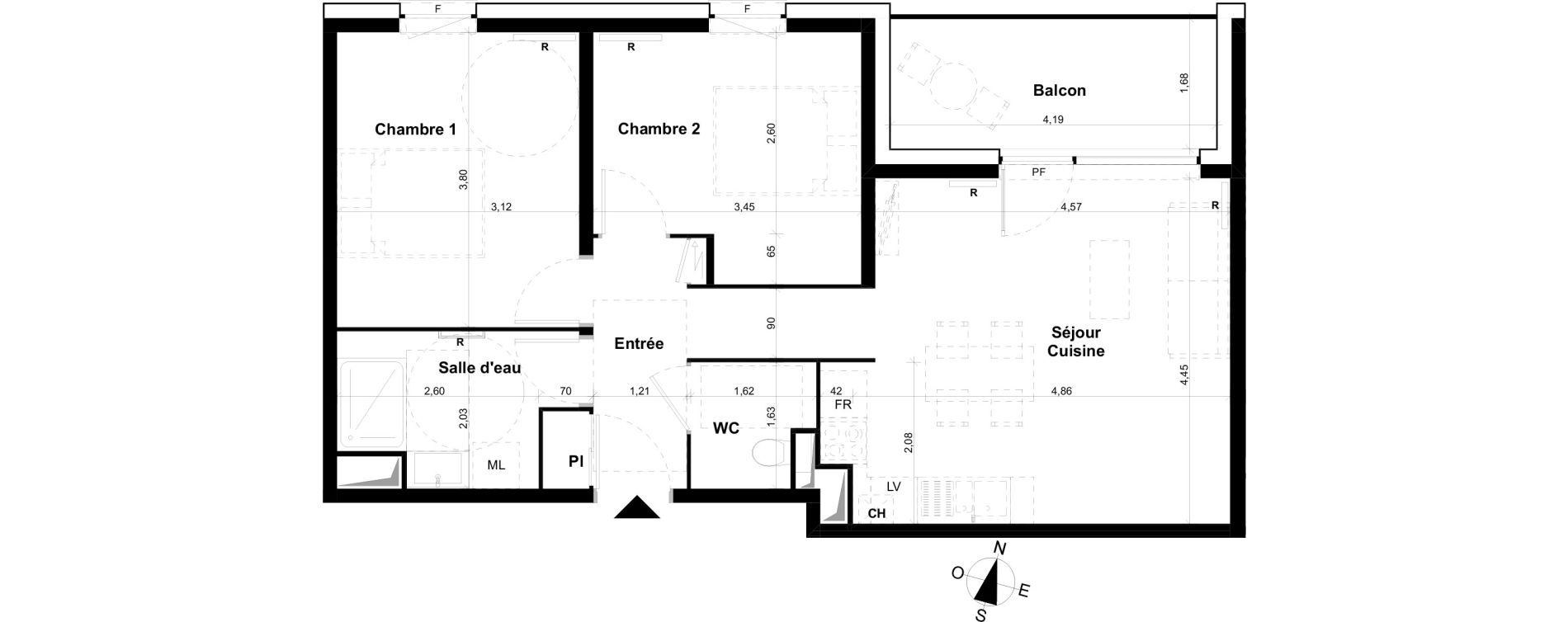 Appartement T3 de 57,96 m2 &agrave; Clermont-Ferrand Les salins