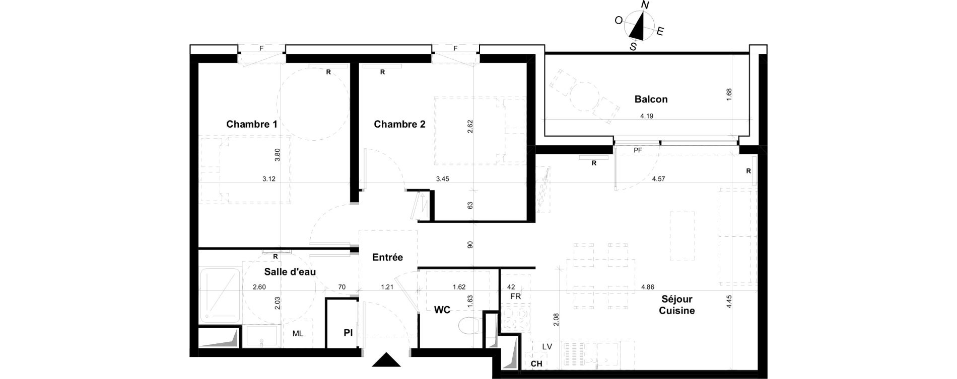Appartement T3 de 57,96 m2 &agrave; Clermont-Ferrand Les salins
