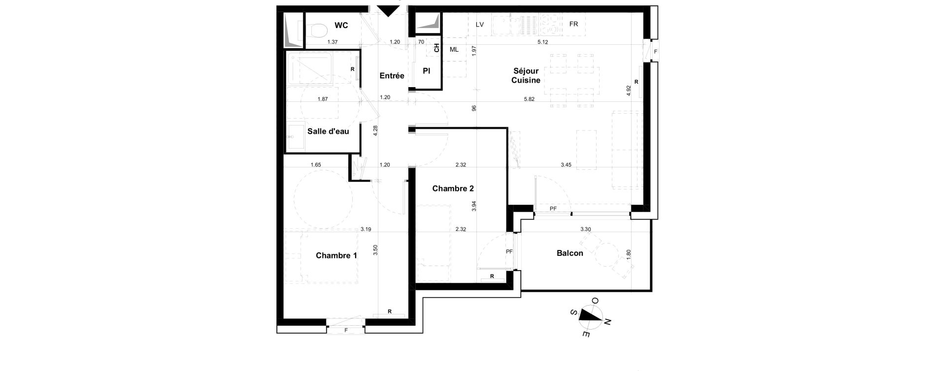 Appartement T3 de 56,16 m2 &agrave; Clermont-Ferrand Les salins