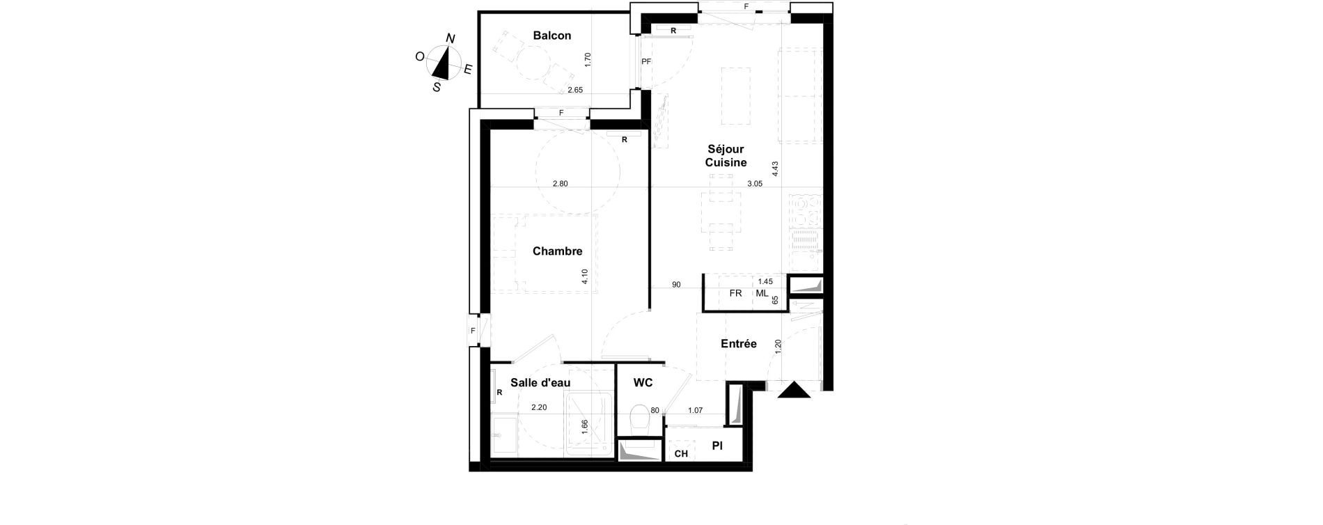 Appartement T2 de 36,55 m2 &agrave; Clermont-Ferrand Les salins