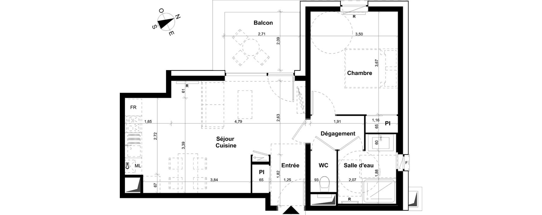 Appartement T2 de 44,91 m2 &agrave; Clermont-Ferrand Les salins