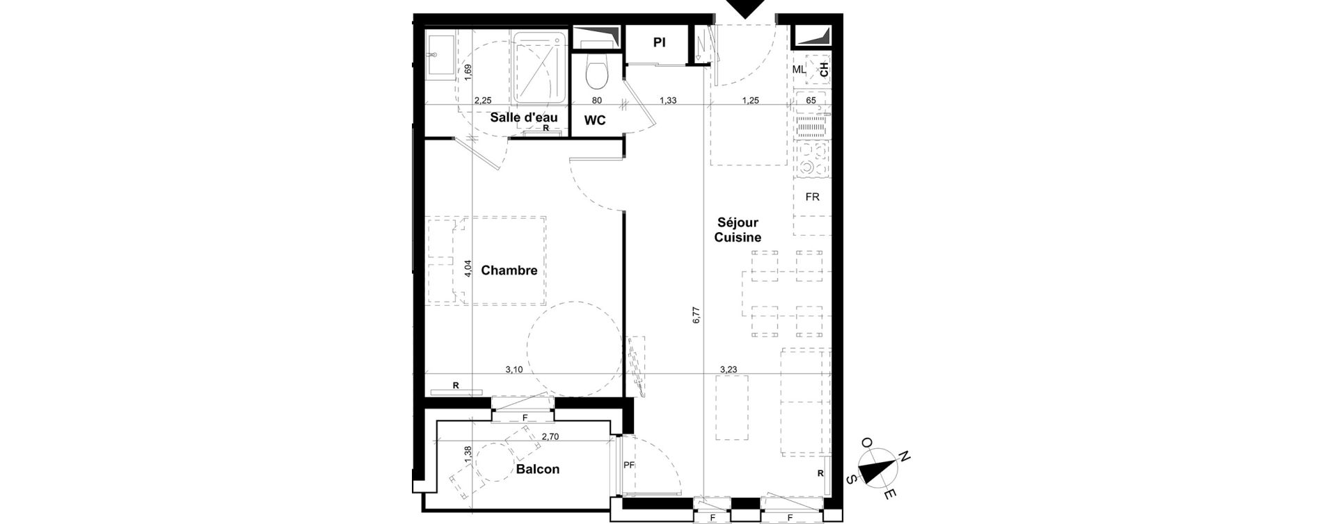 Appartement T2 de 40,55 m2 &agrave; Clermont-Ferrand Les salins