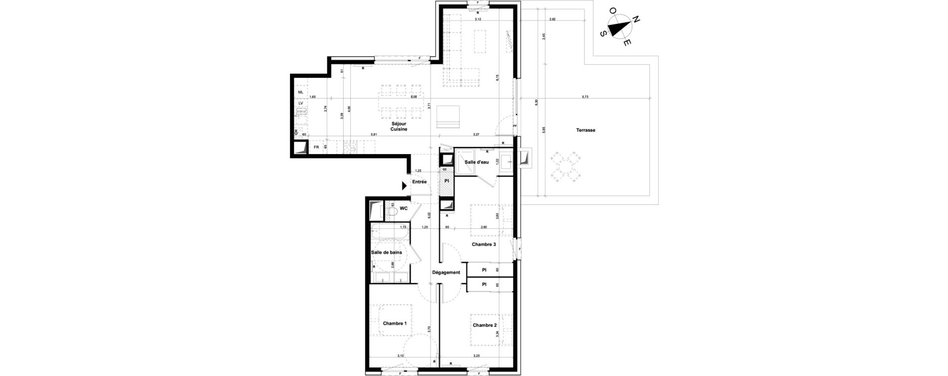 Appartement T4 de 98,59 m2 &agrave; Clermont-Ferrand Les salins