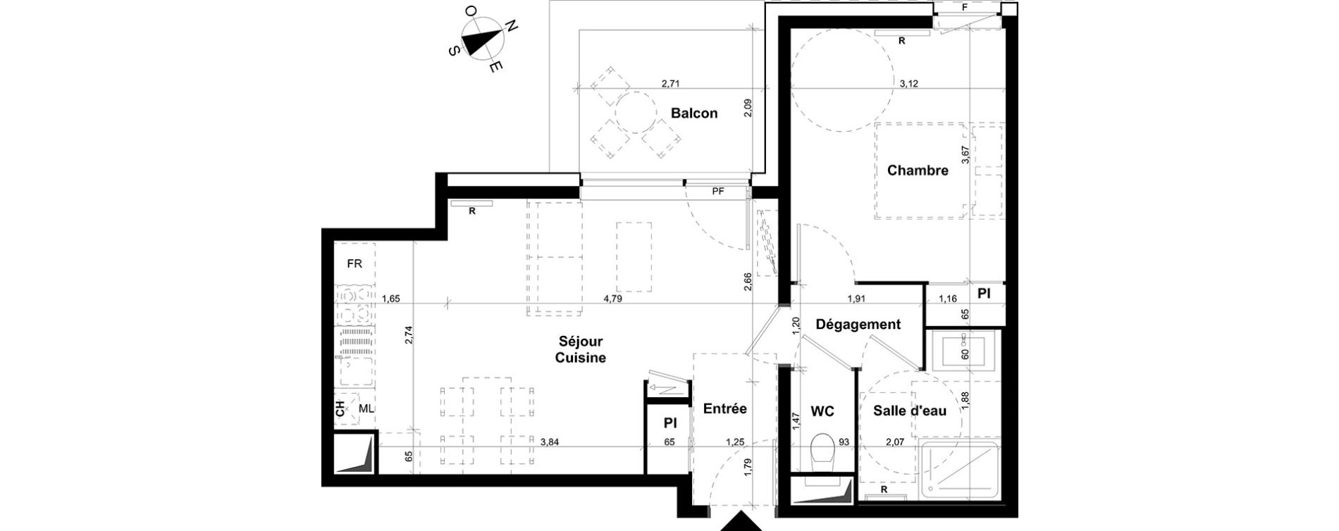 Appartement T2 de 44,91 m2 &agrave; Clermont-Ferrand Les salins