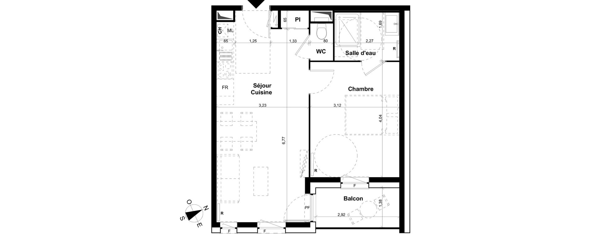 Appartement T2 de 40,66 m2 &agrave; Clermont-Ferrand Les salins