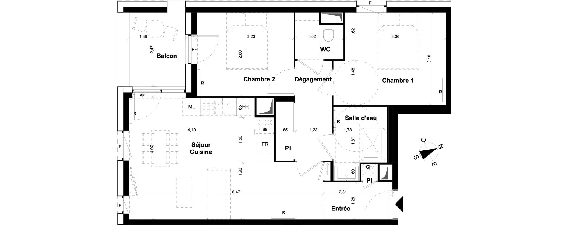 Appartement T3 de 56,94 m2 &agrave; Clermont-Ferrand Les salins