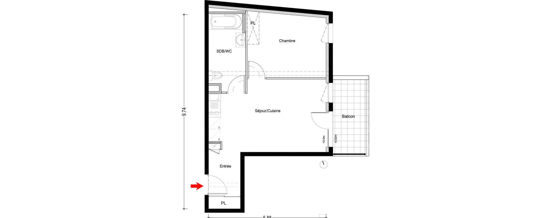 Appartement T2 de 44,00 m2 &agrave; Clermont-Ferrand La fontaine du bac