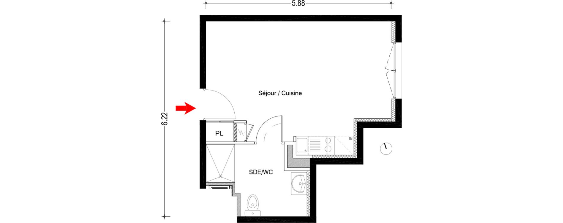 Appartement T1 de 28,00 m2 &agrave; Clermont-Ferrand La fontaine du bac