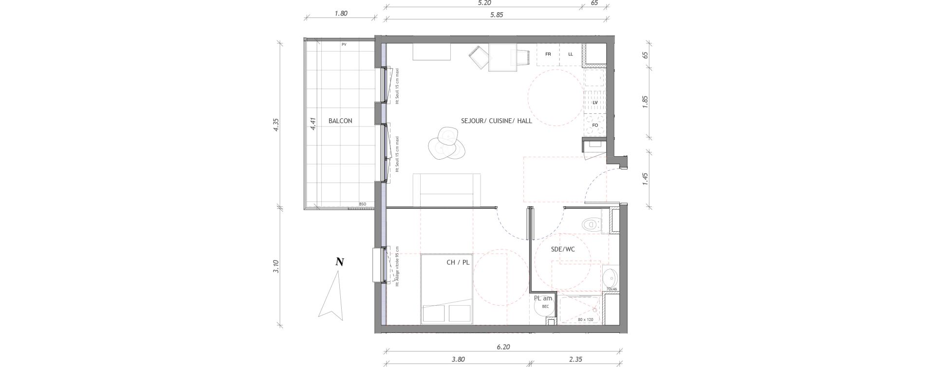 Appartement T2 de 43,55 m2 &agrave; Clermont-Ferrand Delille - les carmes