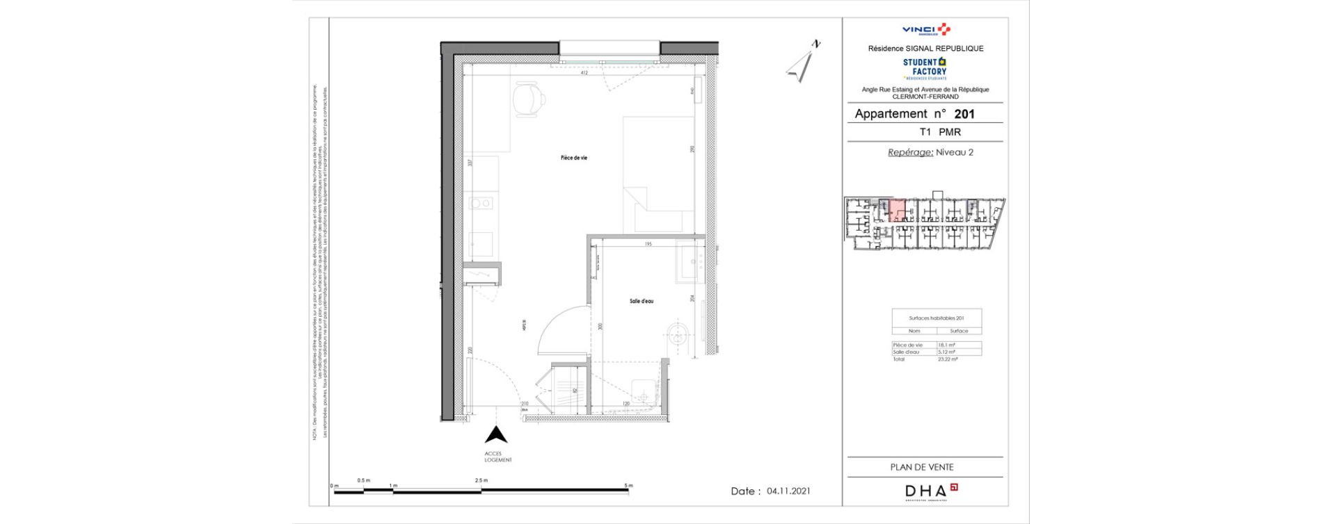 Appartement T1 de 23,22 m2 &agrave; Clermont-Ferrand R&eacute;publique