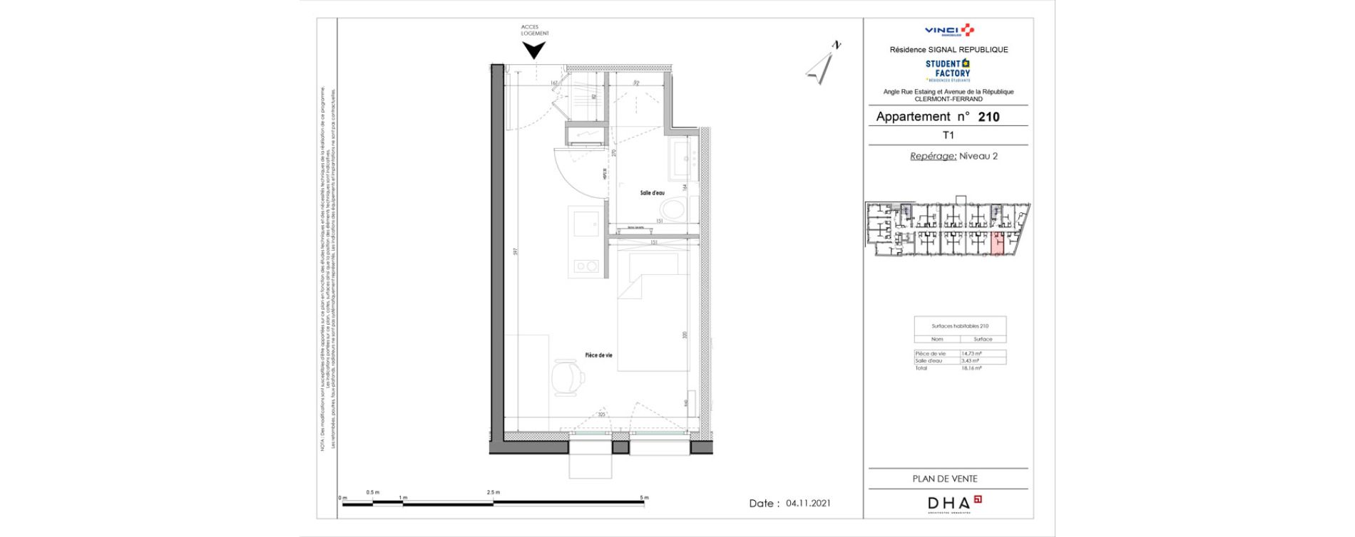 Appartement T1 de 18,16 m2 &agrave; Clermont-Ferrand R&eacute;publique