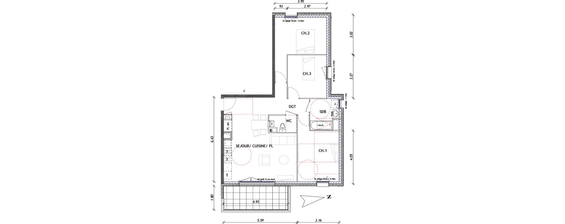 Appartement T4 de 77,96 m2 &agrave; Clermont-Ferrand Les cezeaux