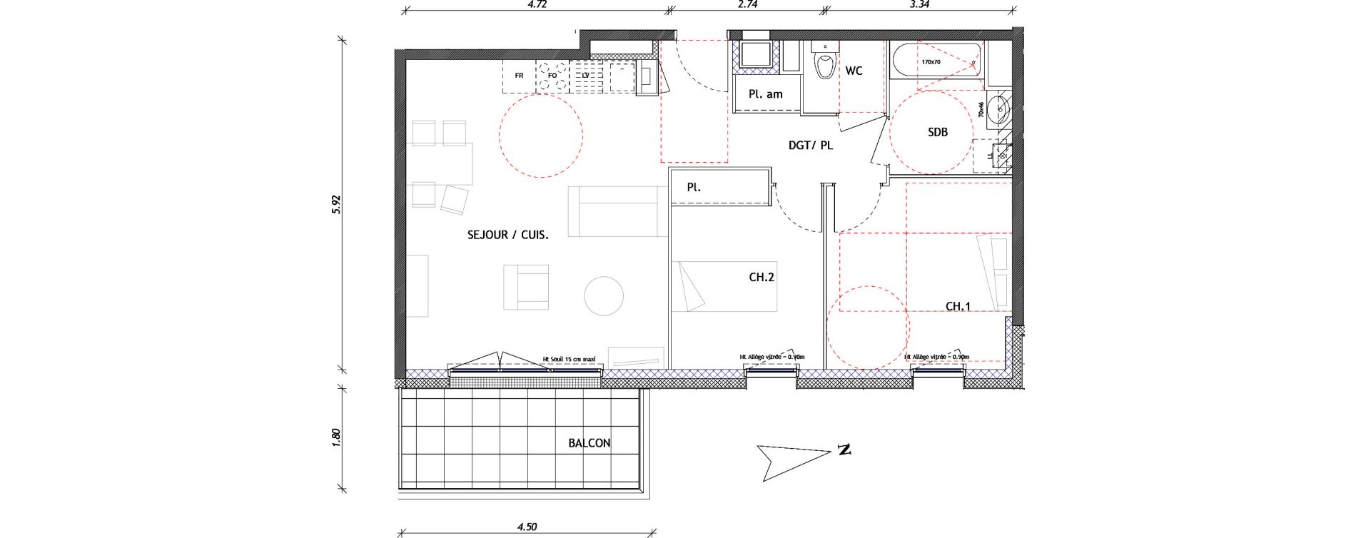 Appartement T3 de 60,39 m2 &agrave; Clermont-Ferrand Les cezeaux