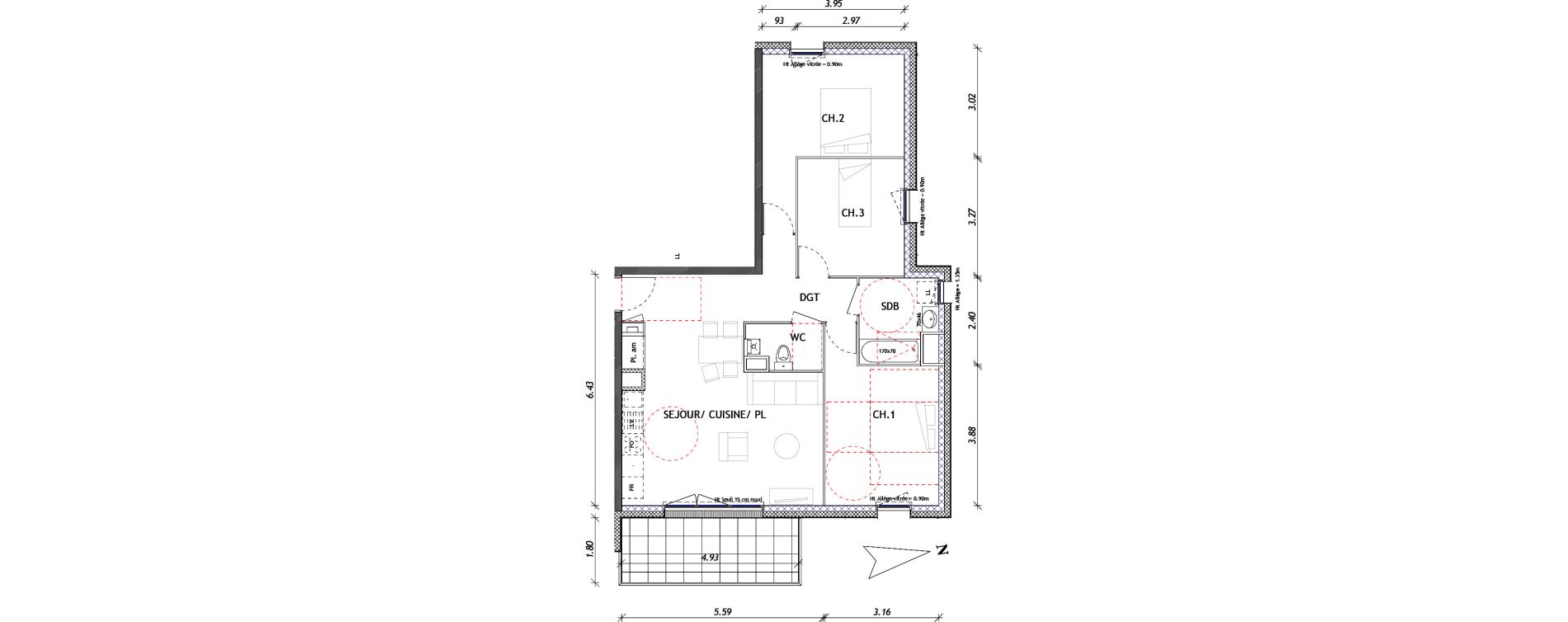 Appartement T4 de 77,96 m2 &agrave; Clermont-Ferrand Les cezeaux