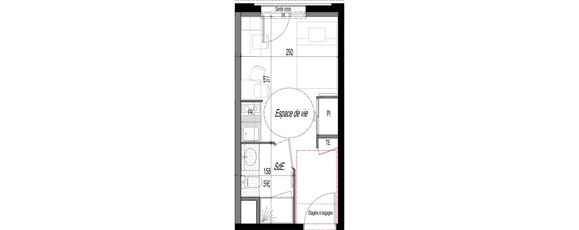 Appartement T1 meubl&eacute; de 17,20 m2 &agrave; Clermont-Ferrand R&eacute;publique