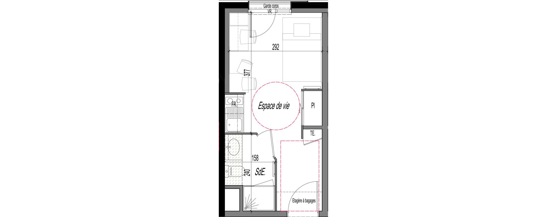 Appartement T1 meubl&eacute; de 17,70 m2 &agrave; Clermont-Ferrand R&eacute;publique