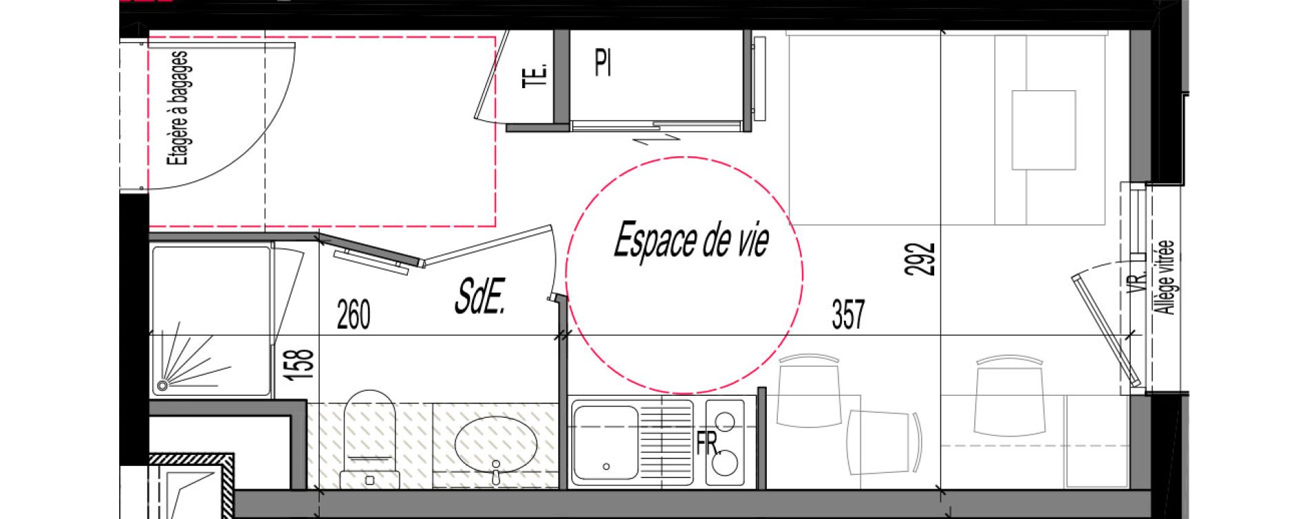Appartement T1 meubl&eacute; de 17,10 m2 &agrave; Clermont-Ferrand R&eacute;publique
