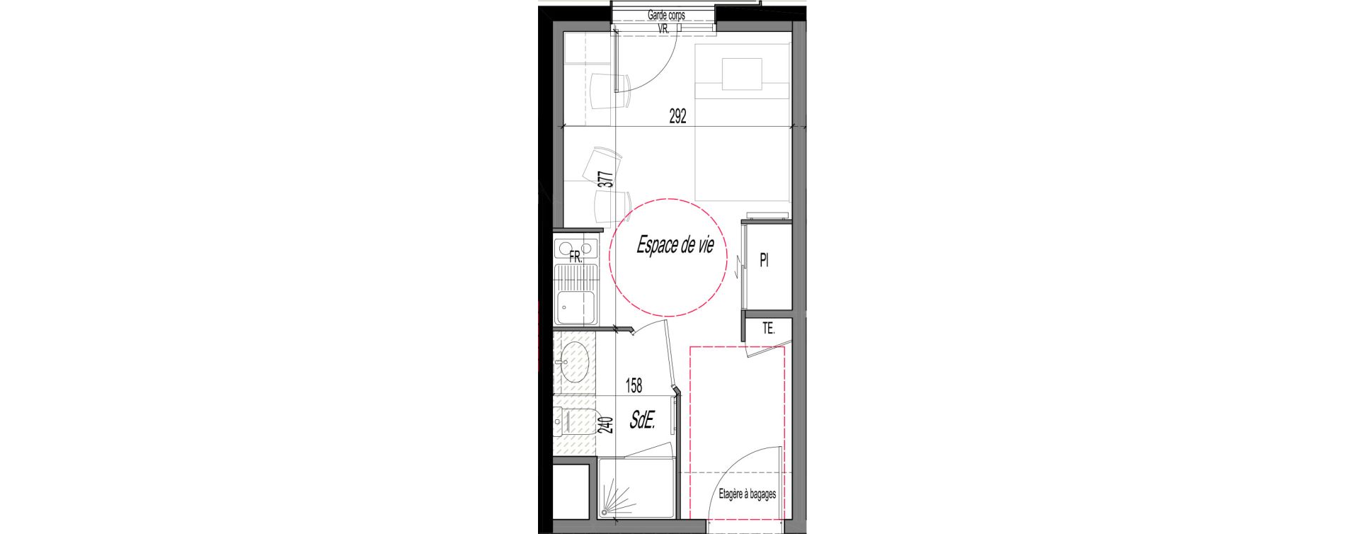 Appartement T1 meubl&eacute; de 17,70 m2 &agrave; Clermont-Ferrand R&eacute;publique