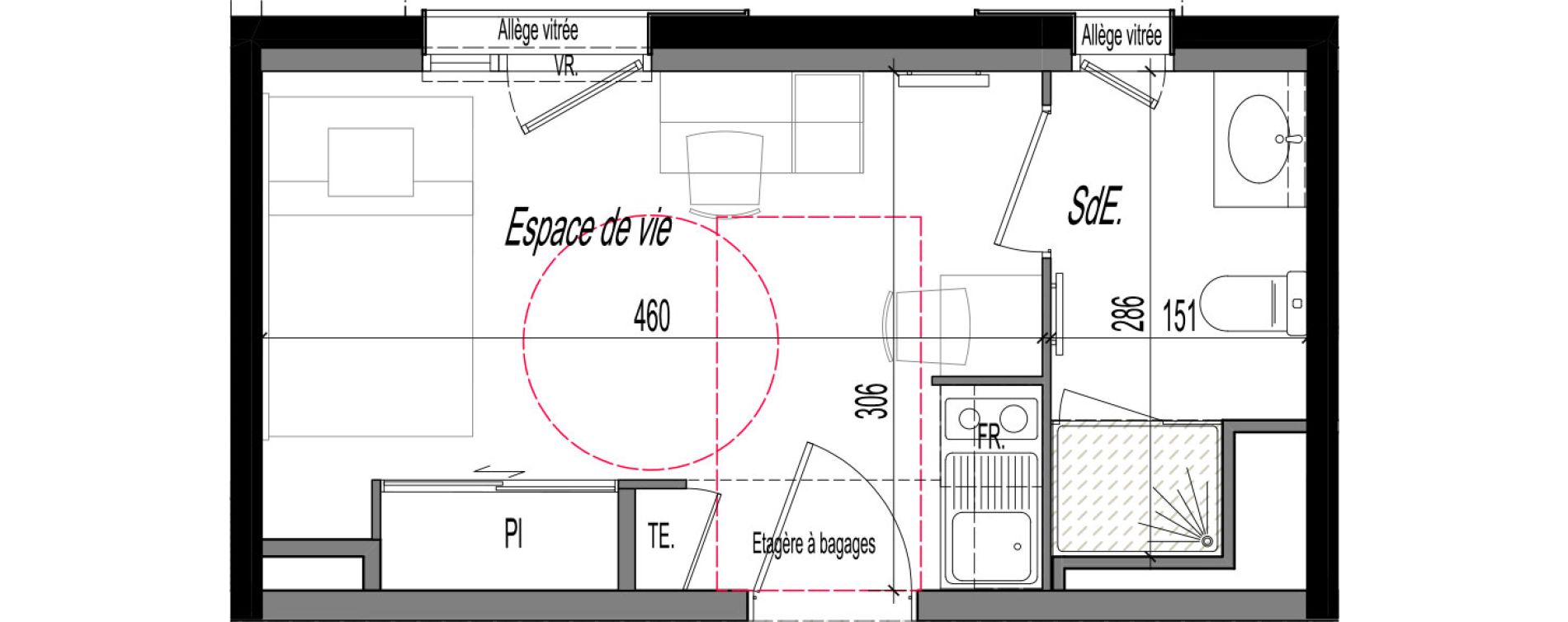 Appartement T1 meubl&eacute; de 17,45 m2 &agrave; Clermont-Ferrand R&eacute;publique