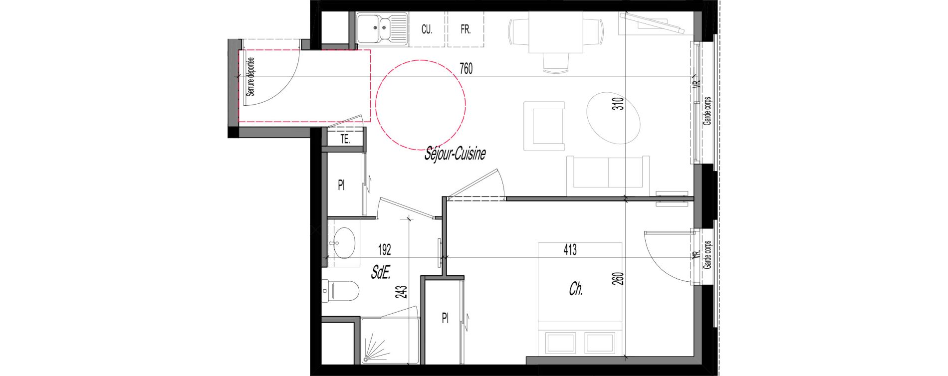 Appartement T2 meubl&eacute; de 36,10 m2 &agrave; Clermont-Ferrand R&eacute;publique
