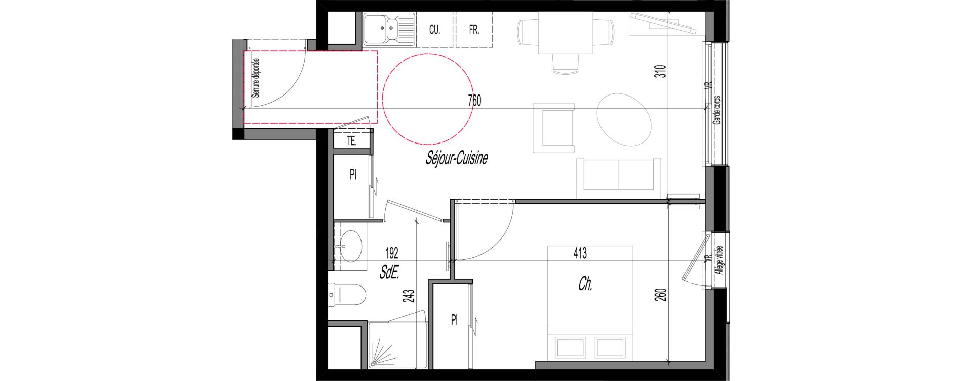 Appartement T2 meubl&eacute; de 36,10 m2 &agrave; Clermont-Ferrand R&eacute;publique